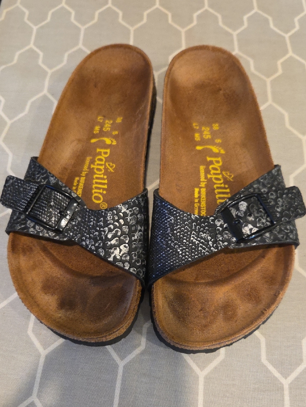Papillio Black Snake-Embossed Single Strap Slide Sandals